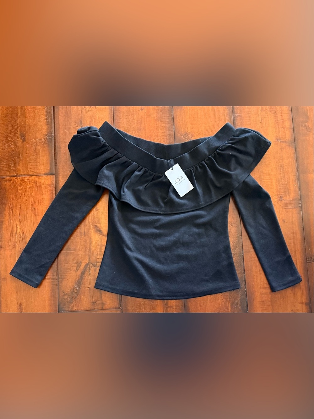 J.O.A. Black Off-the-Shoulder Ruffle Long-Sleeve Top